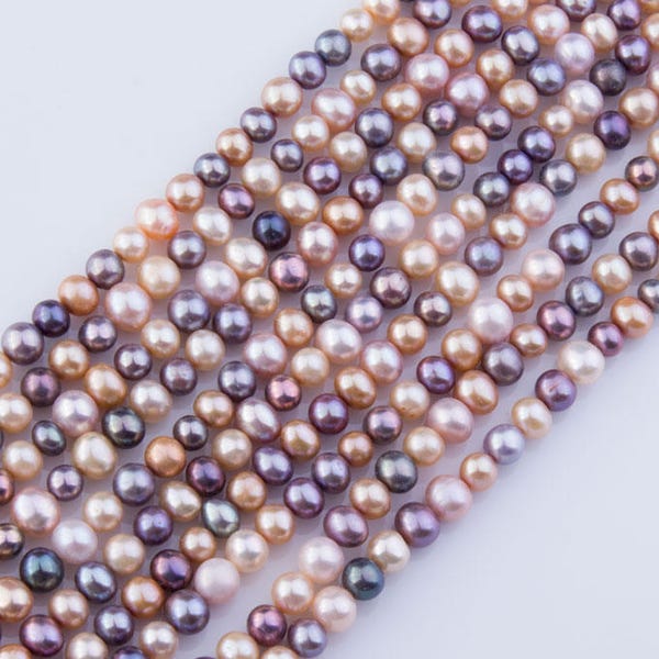 5mm - 6mm Peach Multicolor Freshwater Potato Pearls, AA Grade, Loose Pearls, Semi-Precious Gemstones, Mixed Color, Priced per Strand, PRL058