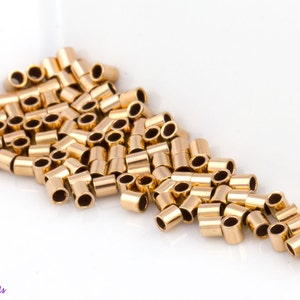200pcs - 2mm 14k Gold Filled Crimp Beads, Tubes, Seamless, Polished, GF004