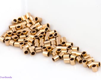 100-Piece 14k Gold Filled 2x2mm Crimp Tube Beads For Jewelry Making