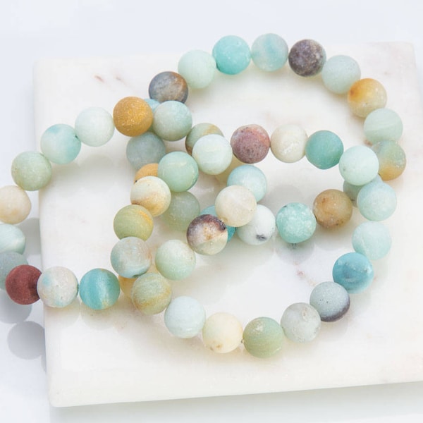 2 unids-8mm MATE AMAZONITE pulsera redonda de cuentas, piedra preciosa, tierra, verde, marrón, amarillo, azul, gris cuentas, pulsera de cordón de piedra, abalorios de amazonita