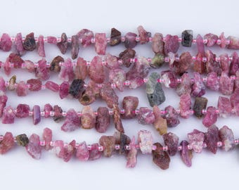 Pink Tourmaline Rock Nugget Gemstone Beads, Semi-Precious Gemstones, 16" inch, Natural Stones, DIY Beads, Priced per Strand, GS34RK