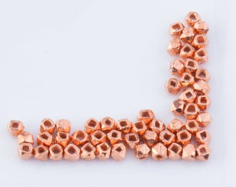 3strands -3.5mm Copper Faceted Square Beads, Copper Plated over Brass, 1.5mm hole, Cube Beads, Spacer Beads,GFPB19M