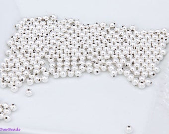 2.5MM - 100, 300, 500, ou 1000pcs .925 Perles d’espacement rondes d’argent sterling, SANS COUTURE, POLI, Fabriqué aux Etats-Unis, OV16 de haute qualité