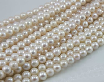 7-8mm White Near Perfect Round Freshwater Pearls, High Quality, Genuine Pearls, High Luster, Full Strand, Priced per Strand, PRL188