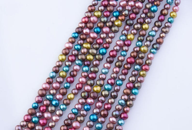 Priced per Strand 6mm Fall Multicolor Freshwater Potato Pearl Beads Mixed Color PRL114 Semi-Precious Beads 5mm Loose Pearls