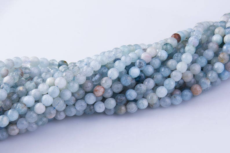 AQ02 5.5-6mm Aquamarine Faceted Gemstone Beads DIY Beads Loose Beads Semi Precious Stones Priced per Strand 16 Inch Strand Length