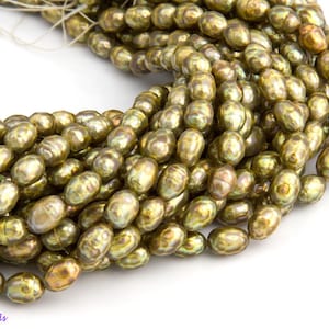 16&quot; Full Strand 8mm Faceted GREEN Freshwater PEARLS, Round OVAL, High Quality, Green Pearl Beads, Pearl Beads, OV27
