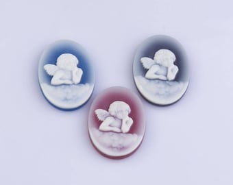 Cameo de ángel de ágata tallada, cameo de cabujón, piedras preciosas semipreciosas, piedras naturales, cameo de ángel querubín, cabujón vintage, CAM04
