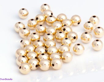 Cuentas espaciadoras redondas rellenas de oro de 14 quilates, sin costuras, pulidas, fabricadas en EE. UU., de la más alta calidad (OV17), 4 mm (100, 300, 500 o 1000 unidades)