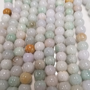 Chinese Hand Carved Round Pumpkin Burma Jade Beads, Semi Precious Gemstones, Loose Beads, Natural Jade, Priced per Strand, GS07S
