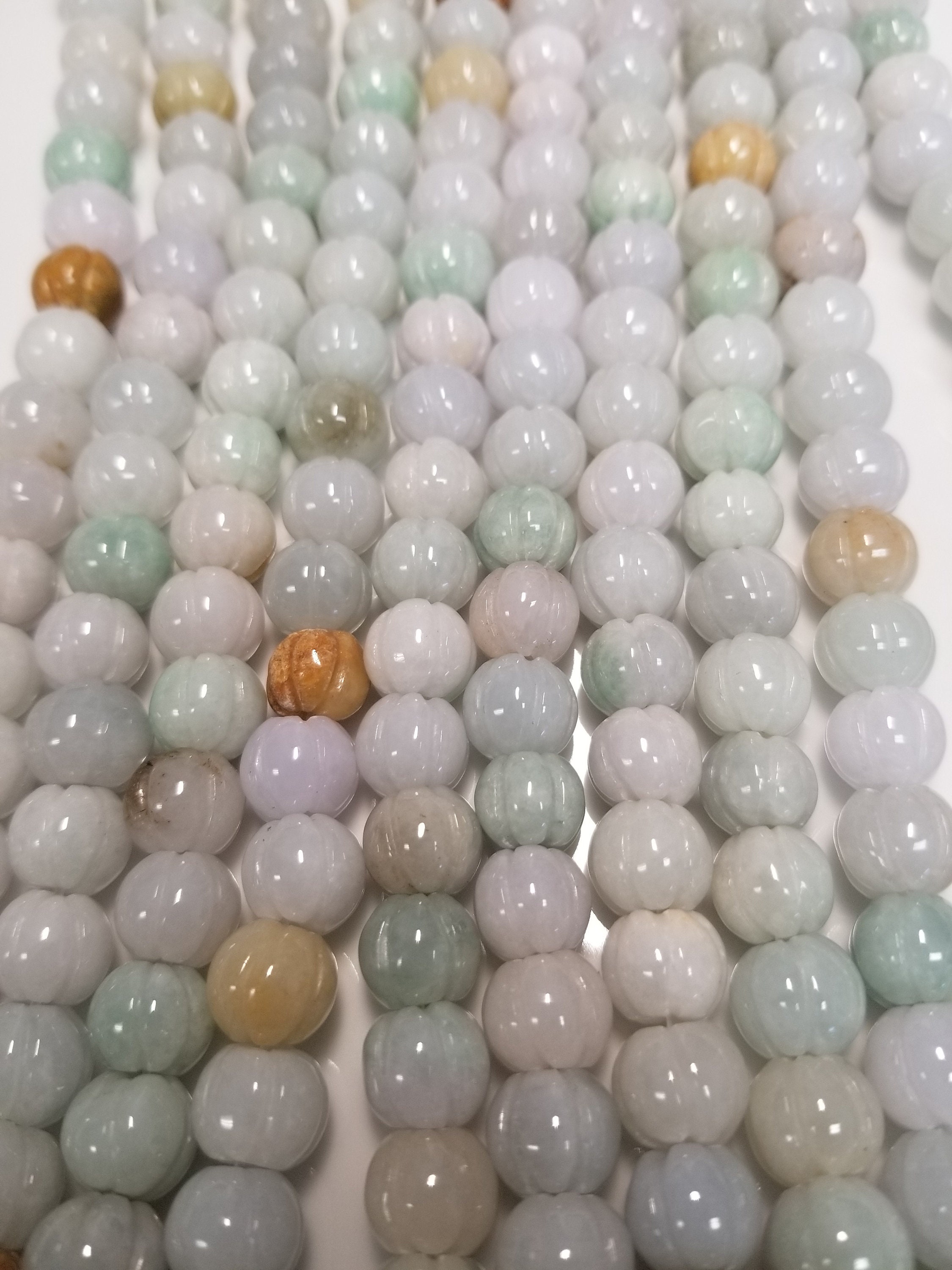 Chinese Hand Carved Round Pumpkin Burma Jade Beads, Semi