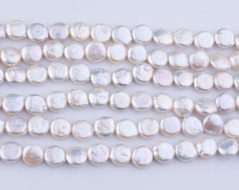 11-12mm White Cream Thick Luster Freshwater Pearls, Natural, AA Grade, Coin Pearls, Loose Pearls, High Quality, Genuine, PRL018