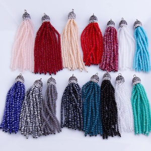2Pcs-2mm Seed Crystal Bead Tassel, 3.5 Inch Length, Hemitite, Silver, Gray, Rose, & Peach, Tassel Necklace, Earrings, Jewelry Making, TAS01
