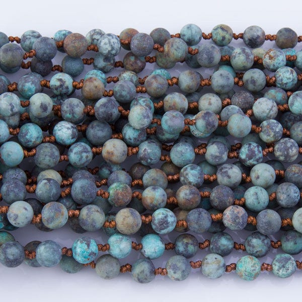 African Turquoise 6 mmOR 8mm 38" & 60" Round Beads, Necklace, Bracelet, Long Strand, Semi-Precious Beads, Knotted Stone, Long Necklace