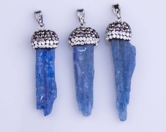 Kyanite Pendant Charm, Natural Gemstones, Healing Stone, Macasite, Handmade Pendant, Genuine Kyanite, Minimalist, Pendant Necklace, PD020