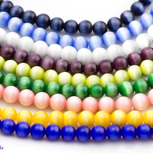 2strands -15.5&quot; Full Strand 6mm CATS EYE Beads,Cat Eyez, Round Polished Smooth, Green, Blue, Yellow, Purple, White, Gray, Pink Beads, OV47