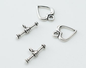 2 SETS -Sterling Silver Cutout Heart Toggle with Bar, For Bracelet and Necklace Making, Toggle Findings, Heart Toggles, SFT020