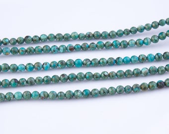 4mm Blue Green Natural Turquoise Gemstone Beads, Bead Strands, Loose Beads, Round, Semi Precious Gemstones, Priced per Strand,  TUR05