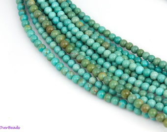 16" Full Strand 4mm Natural Turquoise Round Smooth Polished Beads, Gemstone Beads, High Quality OV33