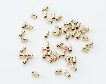 100 PIECES - 2mm x 3mm Gold Filled Tiny Twisted Tube Beads, 0.8mm Inner Diameter, Priced per Bag, GF011