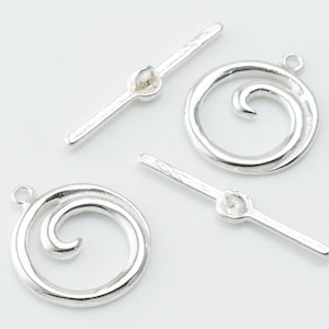 2 SETS -Sterling Silver Shiny Round Wave Toggle with Bar, Priced per Set, For Bracelet and Necklace Making, Toggle Findings, SFT055