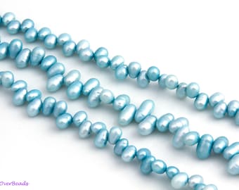 16" Full Strand 6mm Cultured light blueFreshwater PEARLS, Teardrop, top drilled, Very High Quality - AA quality, Pearl Beads, OV24