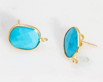 Square Round Turquoise Howlite Stud Earring Component, Earring Findings, Jewelry Making Supplies, Gemstone Dangle Earring Component, Jewelry