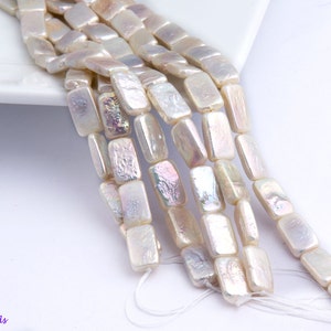 Perlas de agua dulce blancas rectangulares de 14 mm, hebra completa de 40,6 cm (16"), muy alta calidad (calidad AAA), perlas OV20