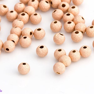 3mm, 4mm, or 5mm 14k Rose Gold Filled STARDUST SPARKLE Beads, Accent Beads, Satin Brush Beads, Glitter, Round, High Quality, OV44