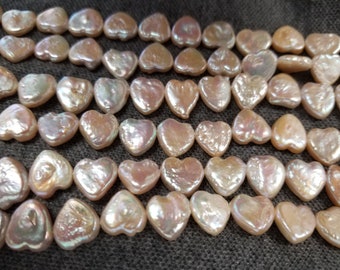 12-13mm Large Light Peach Heart Shape Freshwater Coin Pearls,Side Drilled,AA Grade, High Luster Pearl,, Bracelet, Charms, Connectors, PRL159
