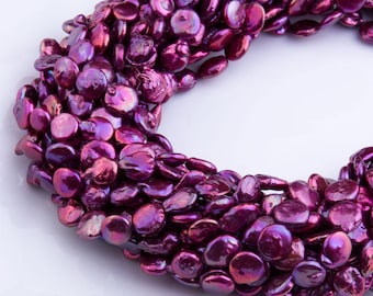 16" Full Strand 10-12mm Freshwater Raspberry, Berry Round COIN Pearls,not perfect smooth , High Quality, Pearl Beads,  OV28