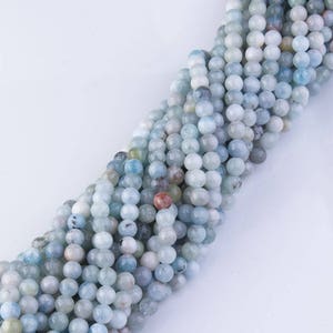 Aquamarine Round Polished Gemstone Beads, 16&quot; Inch Strand Length, Semi Precious Stones, Loose Beads, DIY Beads, Priced per Strand, AQ01