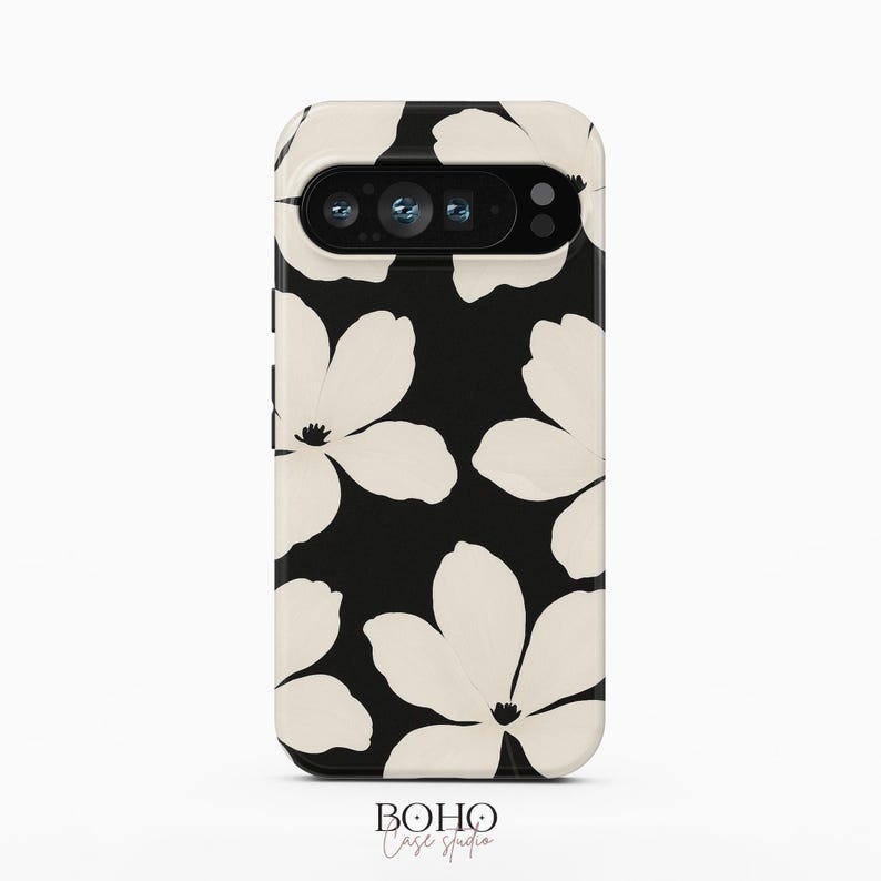 Funda para teléfono con estampado floral en blanco y negro, diseño moderno y llamativo, para iPhone 18, 17, 16, 15 Pro Max Plus y Samsung Galaxy S26 S25 Ultra. imagen 8