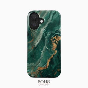 Emerald Green Marble Phone Case | Gold Vein Stone Texture | iPhone, Samsung Galaxy, Google Pixel