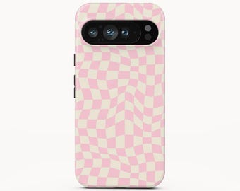 Groovy Pink Checkerboard Phone Case for Google Pixel 9 Pro, iPhone 16 Pro Max