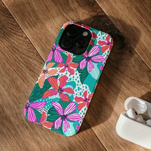 Turquoise Floral iPhone Case | Vibrant Tropical Flower Pattern Design Tough MagSafe iPhone 18-13 Series image 9