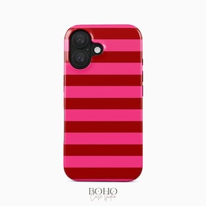 Pink Red Striped Phone Case for iPhone 16 16e 15 14 13 12 Pro Max Plus Mini, Samsung Galaxy S25 S24 S23 S22 Ultra, Google Pixel 9 Pro XL