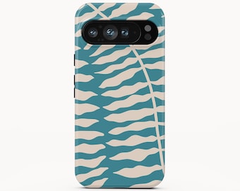 Blue Groovy Leaves Phone Case for Google Pixel 10 Pro XL, iPhone 16 Pro