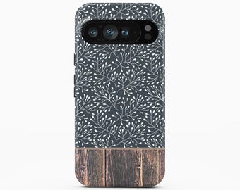 Funda de madera con diseño floral para Google Pixel 10 Pro XL y iPhone 17 Pro Max