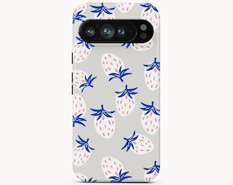White Strawberry Pattern Phone Case for Google Pixel 10 Pro XL, iPhone 17 Pro