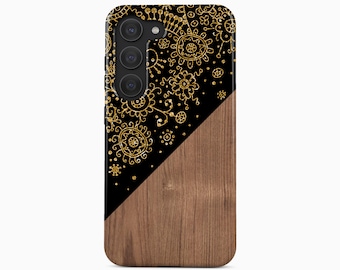 Boho Mandala Phone Case, Black & Gold Floral Design