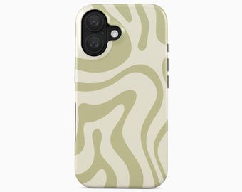Sage Green and Cream Swirl Phone Case Aesthetic Wavy Abstract Cover for iPhone 18 16 16 15 Pro Max Plus, Samsung Galaxy S26 S25 S24 Ultra