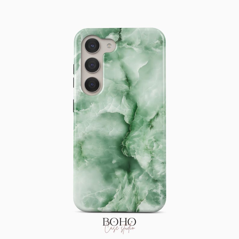 iPhone 18 Pro Max 17 Air 16 15 14 13 Mini 用グリーンジェイドマーブルフォンケース、Samsung Galaxy S26 S25 S24 Plus Ultra エメラルドストーンカバー 画像 7