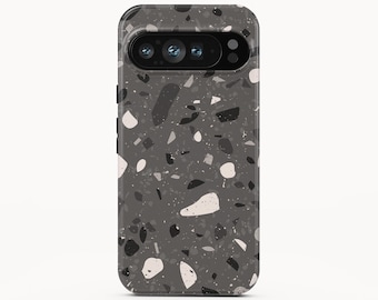 Funda para teléfono con diseño de terrazo negro para Google Pixel 8a, iPhone 15 Pro Max