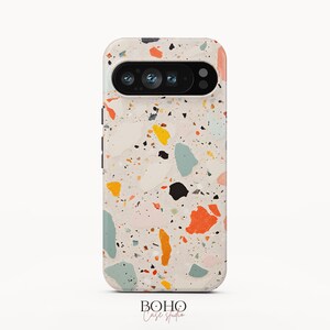 Färgglatt Terrazzo-mönster mobilskal för Google Pixel 7a, iPhone 15 Pro Max