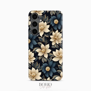 Mitternachts Blumen Handyhülle passend für Samsung Galaxy S25 S24 S23 S22 Plus Ultra Ultra, iPhone 16 15 14 13 12 Pro Max Plus Mini, Pixel 9 Pro XL 8a