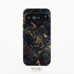 Black Gold Marble Phone Case for Google Pixel 10 Pro XL, iPhone 18 Pro