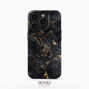 Black Gold Marble Phone Case for iPhone 17 Pro Max, Samsung Galaxy S26 Plus