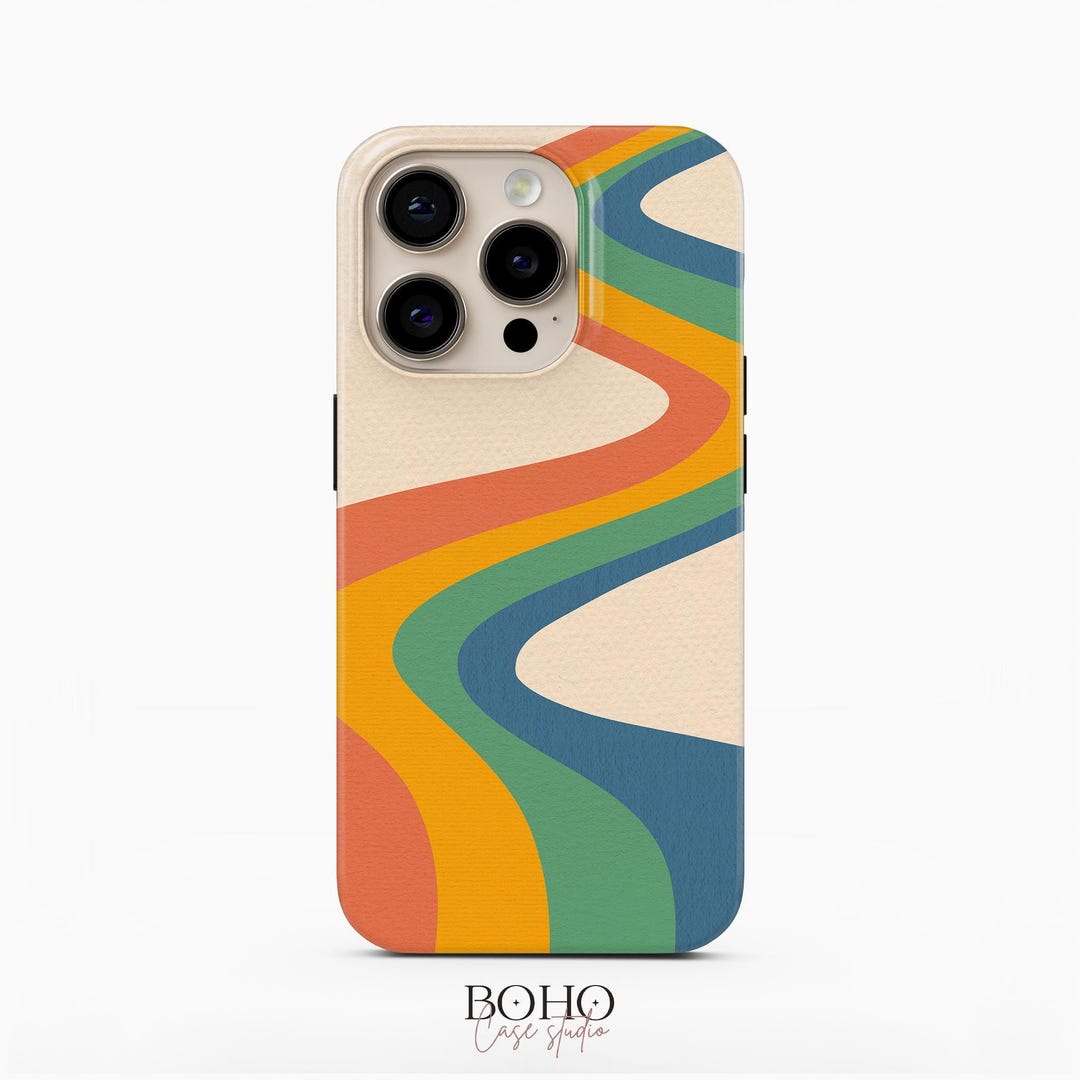 Retro Rainbow Phone Case, Boho 70s Style Cover for Iphone, Samsung