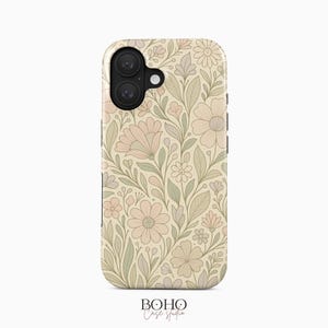 Neutral Blumenmuster Handyhülle | Weiche botanische Line Art | iPhone, Samsung Galaxy, Google Pixel